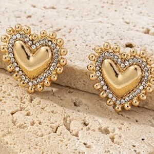 Heart burst earrings - stud style - gold plated cute design - new